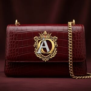 Elegant Burgundy Crocodile Embossed Bag with Gold Chain